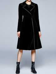 Vintage Notched Lapel Velvet Mid-Length A-Line Jacket