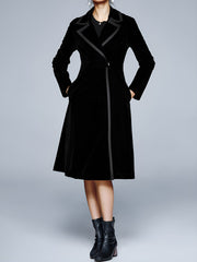 Vintage Notched Lapel Velvet Mid-Length A-Line Jacket