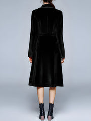 Vintage Notched Lapel Velvet Mid-Length A-Line Jacket