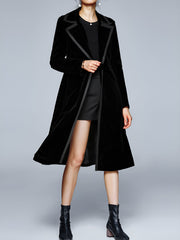 Vintage Notched Lapel Velvet Mid-Length A-Line Jacket