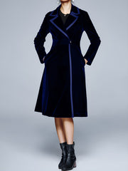 Vintage Notched Lapel Velvet Mid-Length A-Line Jacket