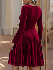 Velvet Long sleeve Round Neck A-Line Dress