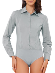 Long Sleeve Leotard Shirt Business Work Button Down Bodysuit