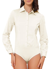 Long Sleeve Leotard Shirt Business Work Button Down Bodysuit