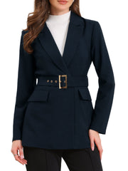 Long Sleeve Collared Business Casual Belted Work Blazer