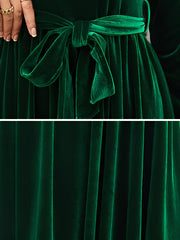 Velvet Round Neck Belted Maxi A-Line Dress