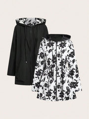 Reversible Hooded Zipper Printed Pockets Jacket
