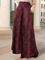 Christmas Plaid Pockets A-line Maxi Skirt