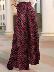 Christmas Plaid Pockets A-line Maxi Skirt