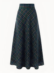 Christmas Plaid Pockets A-line Maxi Skirt