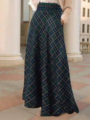 Christmas Plaid Pockets A-line Maxi Skirt