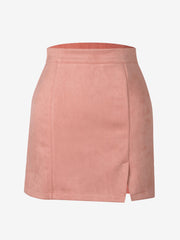 Faux Suede Zipper Bodycon Mini Skirt