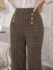 Plaid Tweed High Waisted Wide Legs Trousers Pants