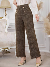 Plaid Tweed High Waisted Wide Legs Trousers Pants