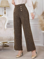 Plaid Tweed High Waisted Wide Legs Trousers Pants