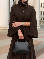 Stand Collar Solid Color Belted Cape Coat