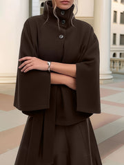 Stand Collar Solid Color Belted Cape Coat