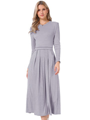 Crew Neck Long Sleeve Pocketed A-Line Sweater Dresses