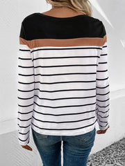 Round Neck Long Sleeve Striped Top
