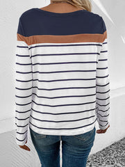 Round Neck Long Sleeve Striped Top