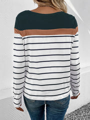 Round Neck Long Sleeve Striped Top