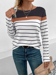 Round Neck Long Sleeve Striped Top