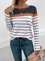Round Neck Long Sleeve Striped Top