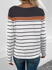 Round Neck Long Sleeve Striped Top