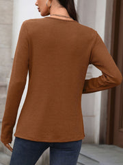 Solid Color Button Long Sleeve Textured Casual Blouse