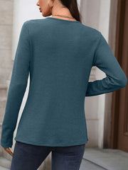 Solid Color Button Long Sleeve Textured Casual Blouse