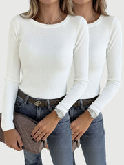 2 Pieces Long Sleeve Stretch Crew Neck Ribbed Top
