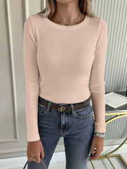 2 Pieces Long Sleeve Stretch Crew Neck Ribbed Top