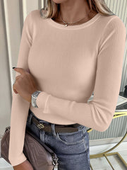 2 Pieces Long Sleeve Stretch Crew Neck Ribbed Top