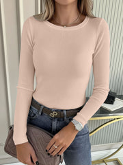 2 Pieces Long Sleeve Stretch Crew Neck Ribbed Top