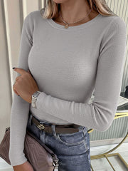 2 Pieces Long Sleeve Stretch Crew Neck Ribbed Top