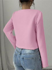 Collarless Long Sleeves Bow Decor Cropped Jacket