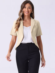 Business Casual Lapel Short Sleeve Open Front Cropped Blazer