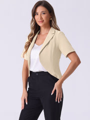 Business Casual Lapel Short Sleeve Open Front Cropped Blazer