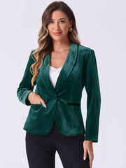Solid Shawl Collar Single Button Velvet Blazer