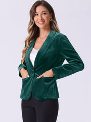 Solid Shawl Collar Single Button Velvet Blazer
