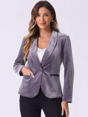 Solid Shawl Collar Single Button Velvet Blazer