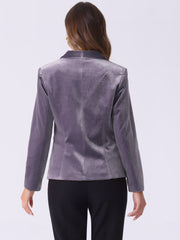 Solid Shawl Collar Single Button Velvet Blazer