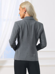 Notched Lapel One Button Long Sleeve Work Office Striped Blazer