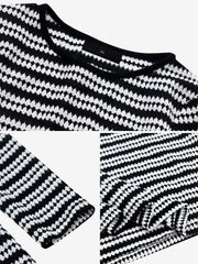 Striped Round Neck Thick Knitted Below-the-knee Dress