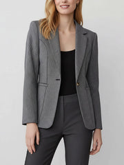 Notched Lapel Lined Long Sleeves Work Office Blazer