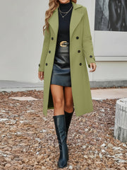 Notched Lapel Double-Breasted Fully Lined Mid-Length Coat