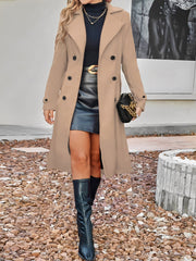Notched Lapel Double-Breasted Fully Lined Mid-Length Coat