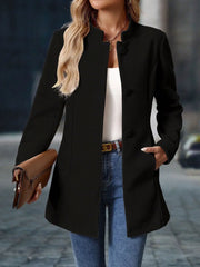 Stand-Up Collar Long Sleeves Fully Lined Pea Coat