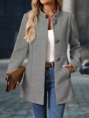 Stand-Up Collar Long Sleeves Fully Lined Pea Coat