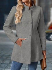 Stand-Up Collar Long Sleeves Fully Lined Pea Coat